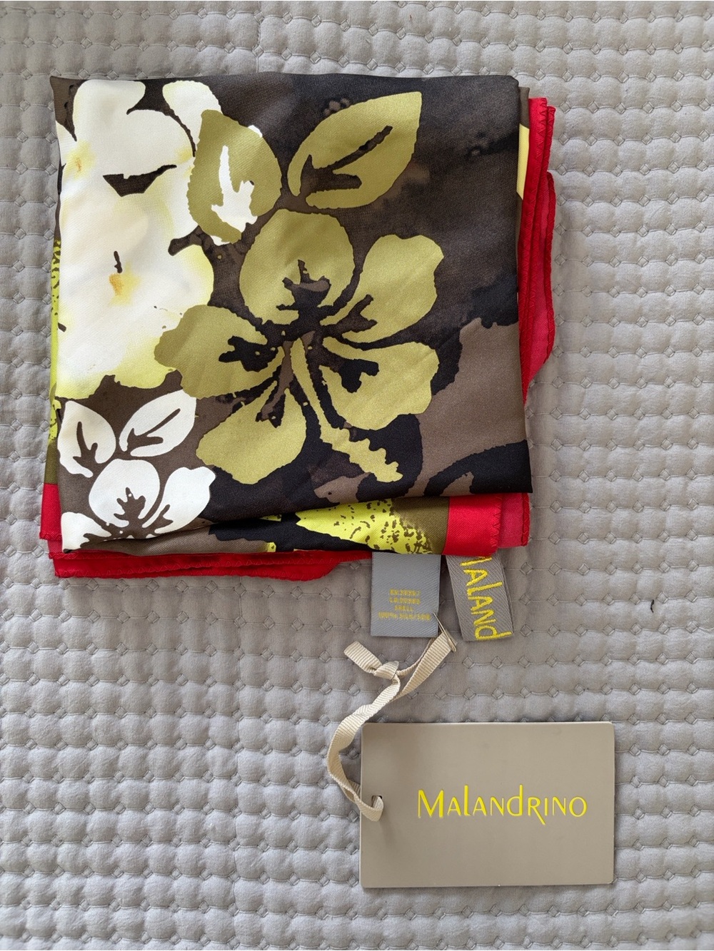 Catherine Malandrino Olive, Red & Cream Floral Silk Scarf